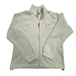 Columbia Fleece Light Green Pockets Embroidered Golden Retriever Women's Size L